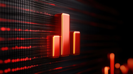 Poster - 3D bar graph with glowing red elements on digital background