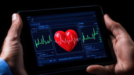 Poster - High impact shot of health data analytics with heart monitor display