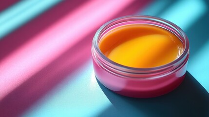 Poster - Vibrant Jar of Yellow Cream Against Colorful Backgrounds