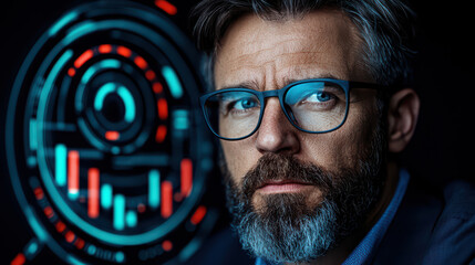 Poster - Professional man analyzing data with digital graphs and charts