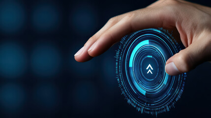 Poster - hand interacting with digital interface, showcasing technology and innovation