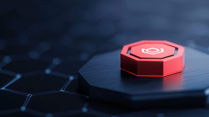 Poster - Red hexagonal icon on dark hexagonal background, symbolizing technology and innovation