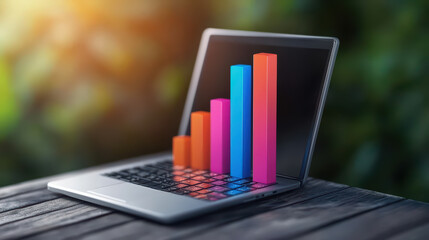 Poster - vibrant laptop displaying colorful growth charts symbolizes success