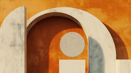 Poster - Abstract Architectural Forms Against a Warm Orange Wall
