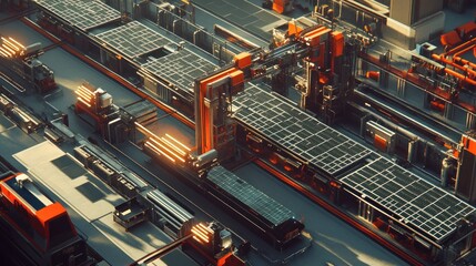 Poster - Futuristic Solar Panel Energy Factory Production Line