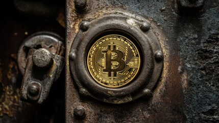 Poster - Bitcoin Coin Embedded In Rusty Metal Surface