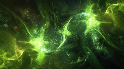 Poster - Abstract Green Energy Swirling Nebula Cosmic Art