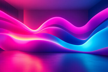 Poster - 3d render, abstract background with wavy lines in neon purple and pink colors made ai generative