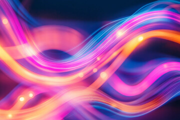 Poster - 3d render, abstract background with wavy lines in neon purple and pink colors made ai generative