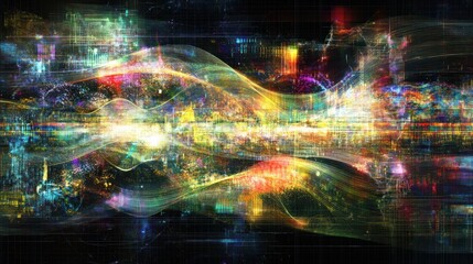 Leinwandbilder - Abstract Digital Waveform Cityscape Data Visualization