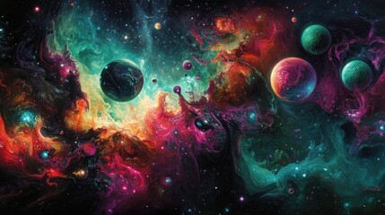 Poster - Cosmic Nebula Swirling With Planets And Stars