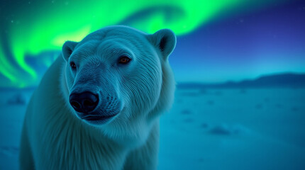 Wall Mural - polar bear under the aurora borealis