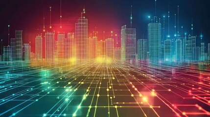 Aufkleber - Digital Cityscape Illuminated By Network Connections