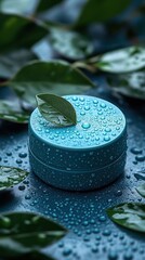 Poster - Fresh Moisturizing Cream Container Surrounded by Green Leaves