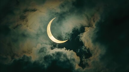 Wall Mural - sky during a solar eclipse, with the sun partially obscured by the moon.