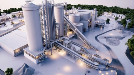 Aufkleber - Industrial Factory Complex Aerial View Showing Silos And Conveyors