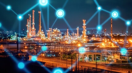 Poster - Illuminated Industrial Complex Networked At Night
