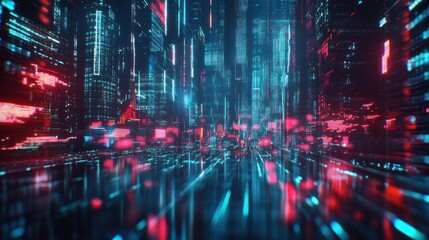Poster - Futuristic Cityscape Digital Neon Lightscape