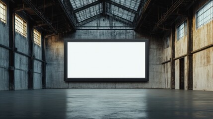 Poster - Blank billboard in a large industrial warehouse space
