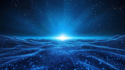 Poster - Digital landscape with glowing blue network and stars