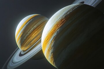 Poster - exploration of two giant planets showcasing stunning rings and vibrant colors in space