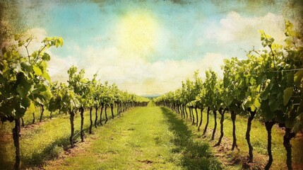Poster - Verdant Vineyard Rows Basking In Sunlight