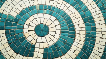 Poster - Teal and White Tile Mosaic Circular Pattern