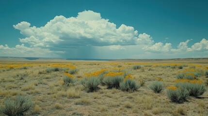 desert landscape under a large cumulus cloud
