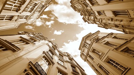Aufkleber - Elegant European Buildings Reach Towards Cloudy Sky
