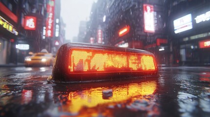 Sticker - Rainy City Taxi Light, Neon Reflections, Cyberpunk