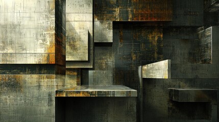 Poster - Abstract Geometric Metal Structure With Distressed Texture