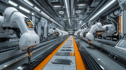 Poster - Futuristic Robotic Car Assembly Line Production Facility
