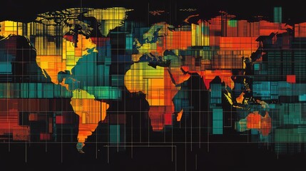 Poster - Abstract World Map Digital Art Colorful Grid
