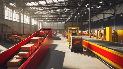 Poster - Automated Package Sorting System In A Modern Warehouse