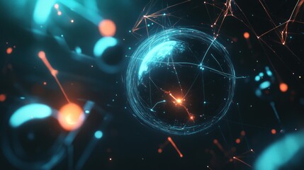 Aufkleber - Global Network Digital Connections Illuminated Sphere