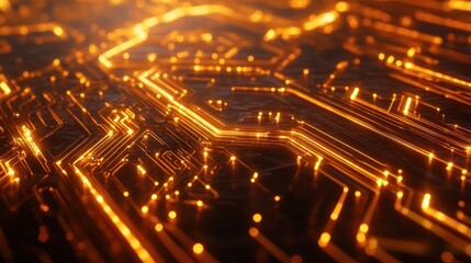 Poster - Glowing Orange Circuit Board Abstract Design