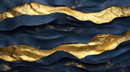 Poster - Abstract Gold and Blue Wave Texture Art