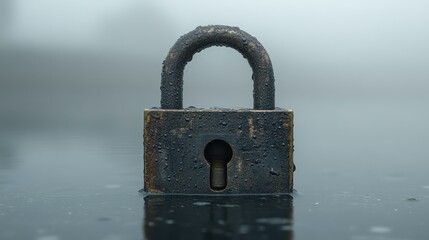 Sticker - Rusty padlock, water, fog, security, concept