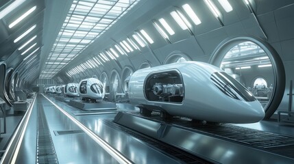Aufkleber - Futuristic High Speed Train Assembly Line Facility