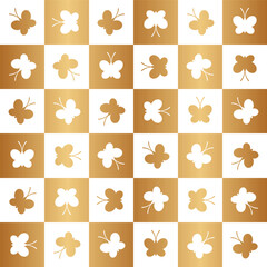 Poster - Butterfly seamless pattern. Repeating cute gold butterflys background. Repeated modern flowers design for prints. Sample texture golden silhouette insect. Repeat simple swatch. Vector illustration
