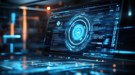 Poster - Futuristic Laptop Displaying Advanced Code and Data