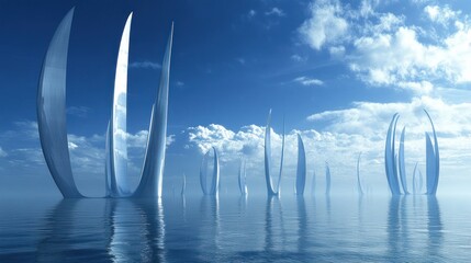 Poster - Futuristic Sail Structures Rise From Calm Waters