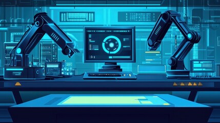Poster - Futuristic Robotic Laboratory Workstation Displaying Data
