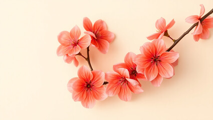 Poster - Delicate pink flowers on a branch, isolated on a soft pastel background