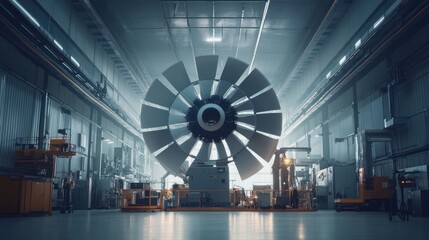 Poster - Large Industrial Fan Blade In Modern Factory Setting