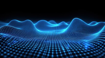 Poster - Abstract Blue Digital Wave Grid Pattern
