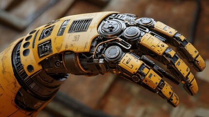Poster - A weathered yellow robotic hand awaits command