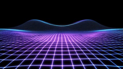 Poster - Abstract Neon Grid Landscape Digital Art