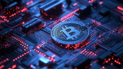 Poster - Bitcoin Cryptocurrency on Circuit Board Technology