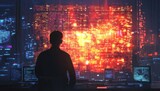 hacker silhouette in front of computer screen with binary code, digital art Generative AI